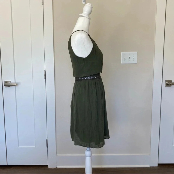BCX Bohemian Forest Green Layered Dress With Lace Around Waist Midi Size 1 - Picture 3 of 14